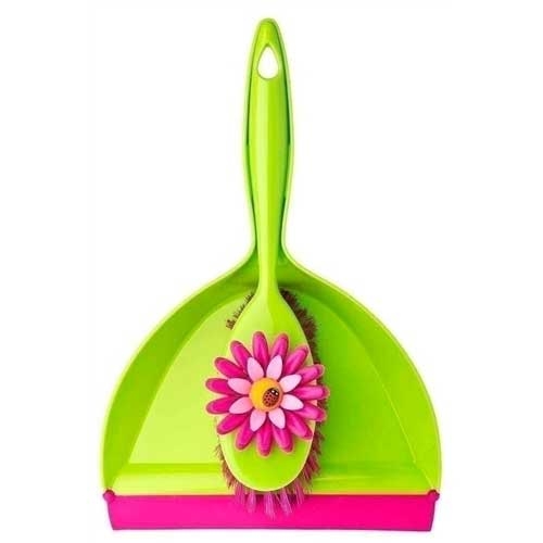 Lille kost med fejebakke Lime / Pink