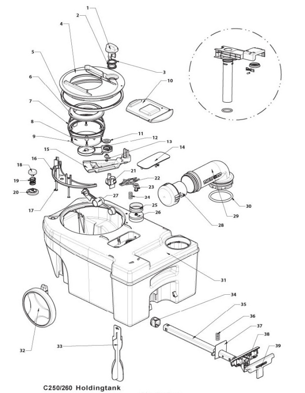 C250 Skiss toilettank i gruppen Vand & Sanitet / Toilet / Reservedele til toiletter / Reservedele til C250 Tank hos Campmarket (65695)