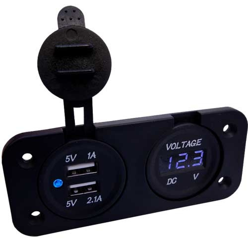 2x USB med voltmeter nedfældet i gruppen Campingvogn og autocamper / El - Elektronik / Kontakter&strøm ind / ud / USB - Stik hos Campmarket (65934)