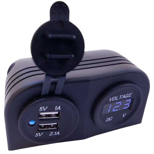 2x USB med voltmeter Overflademonteret i gruppen Campingvogn og autocamper / El - Elektronik / Kontakter&strøm ind / ud / USB - Stik hos Campmarket (65935)
