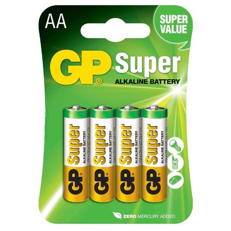 GP Batteri LR6/AA Super 4-pak i gruppen Campingvogn og autocamper / El - Elektronik / Batterier & Omformere / Batterier hos Campmarket (67694)