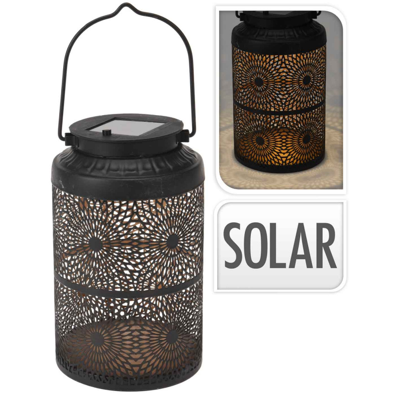 Lanterne Metal Solcelle Sort 12x12x20 cm i gruppen Hjem og indretning / Belysning & Lygter hos Campmarket (75380)