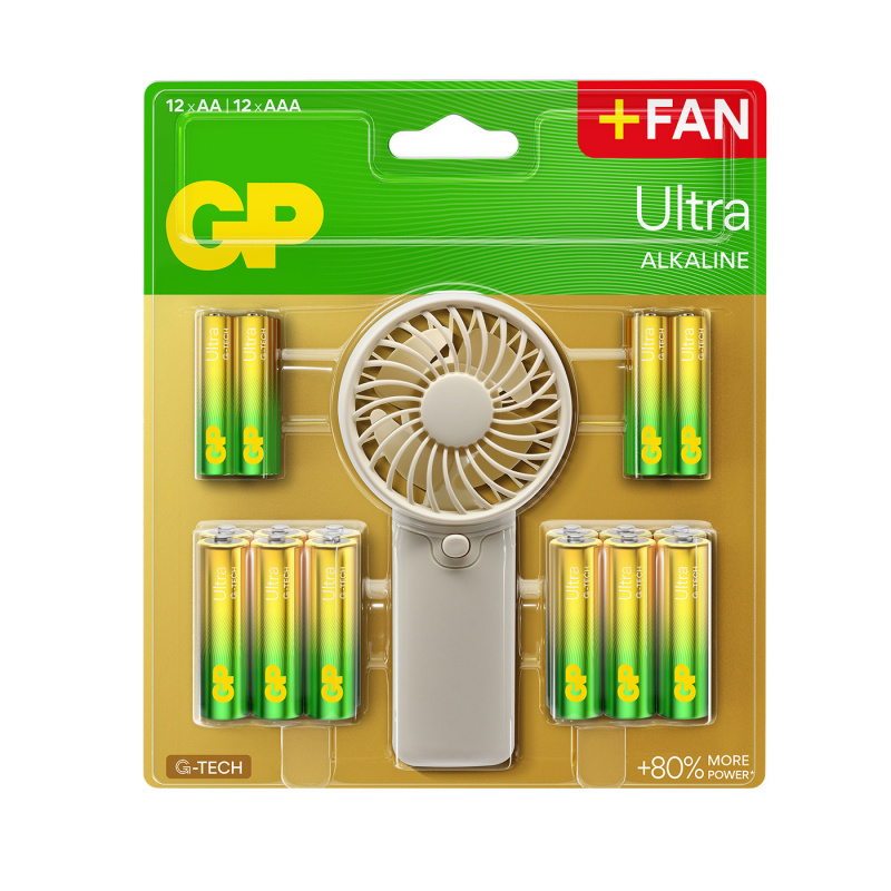 GP Batterier 12AA og 12 AAA Inkl. Håndventilator i gruppen Campingvogn og autocamper / El - Elektronik / Batterier & Omformere / Batterier hos Campmarket (82314)
