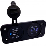 2x USB med voltmeter nedfældet 2x USB med voltmeter nedfældet