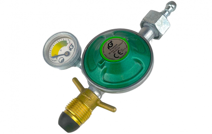 Reduktionsventil med POL- og 8 mm slangetilslutningsmanometer i gruppen Campingvogn og autocamper / Gas & tilbehør / Reduktionsventiler hos Campmarket (67304)