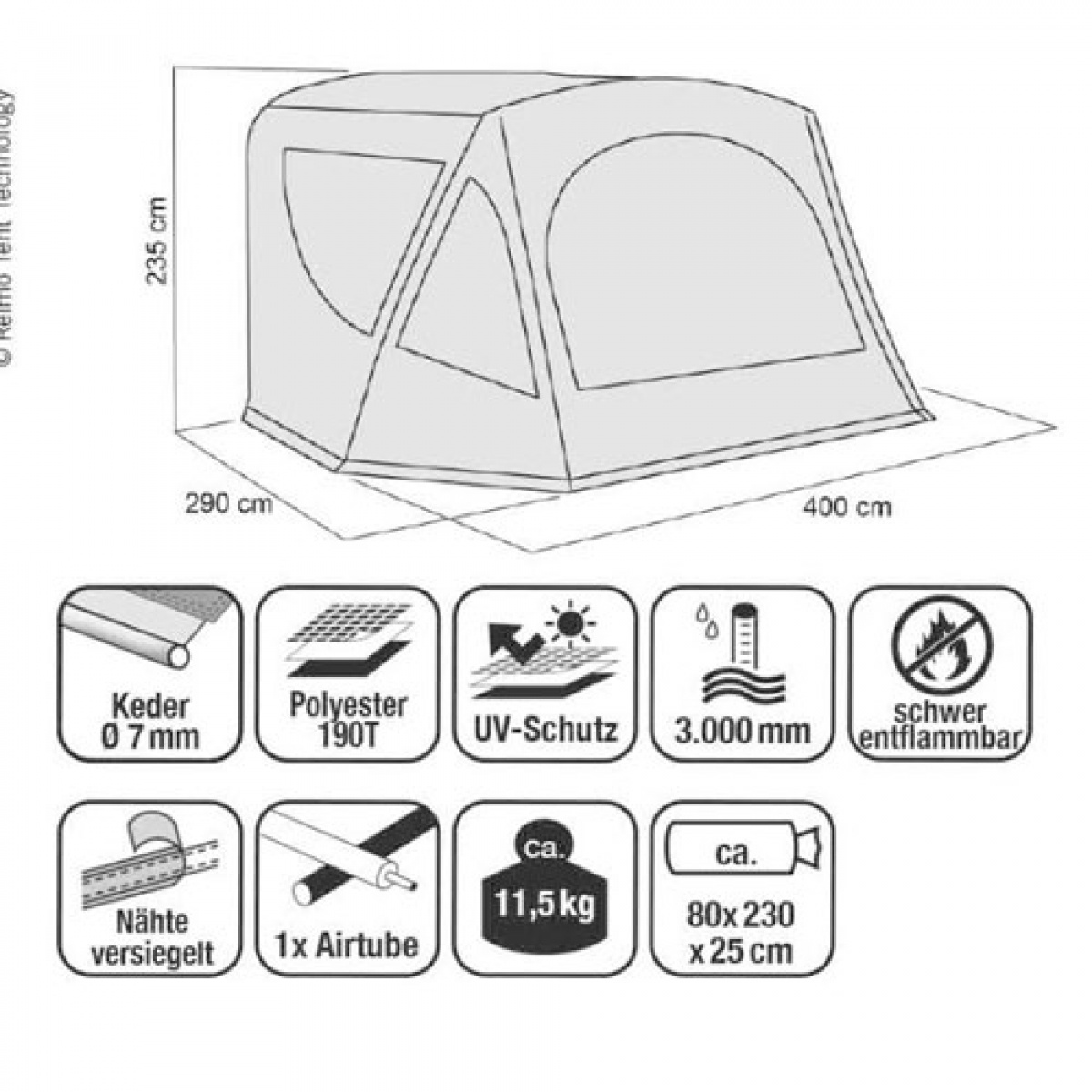 Reimo lufttelt til Adria Action 361 i gruppen Fortelt & Markiser / Fortelt Campingvogn / Oppustelige telte til campingvogne / Reimo lufttelt hos Campmarket (69924)