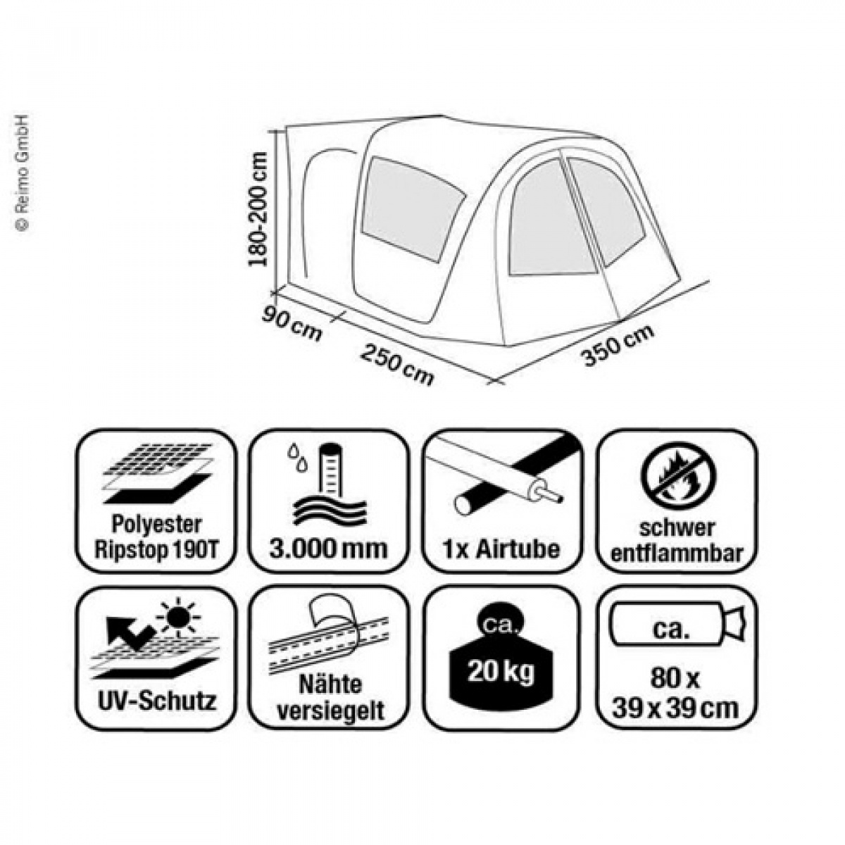 Reimo fritstående hæktelt Tour Van AIrT3/T4/T5/T6 i gruppen Campingvogn og autocamper / van og Autocamper / Telt / Lufttelt hos Campmarket (69943)