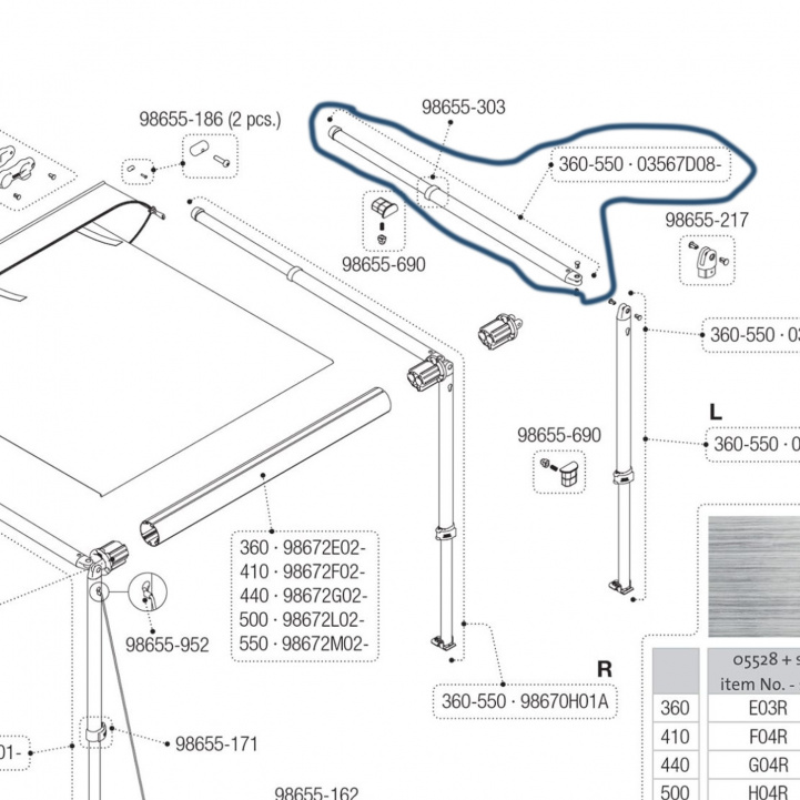 Fiamma Arm 03567D08- Caravanstore XL 360-550 i gruppen Fortelt & Markiser / Markiser / Campingvogns Markiser / Reservdele Campingvogns Markiser / Reservedele Caravanstore hos Campmarket (73422_16)