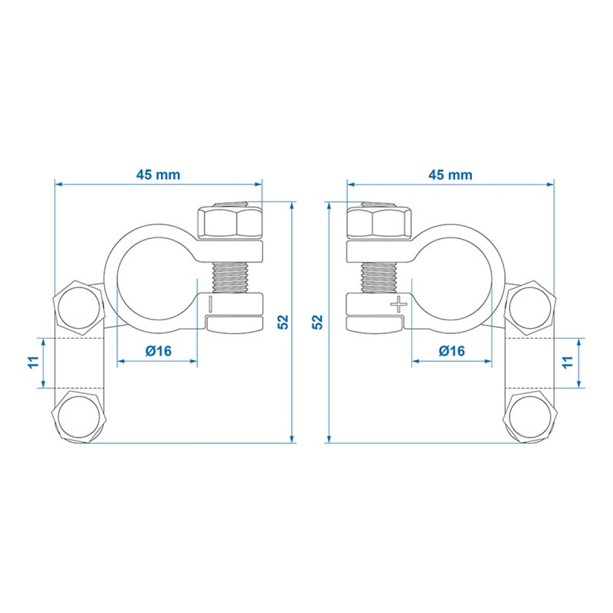 ProPlus Batteri terminal klemme sæt (+) og (-) i blister i gruppen Campingvogn og autocamper / El - Elektronik / Batterier & Omformere / Batteriopladere hos Campmarket (77129)