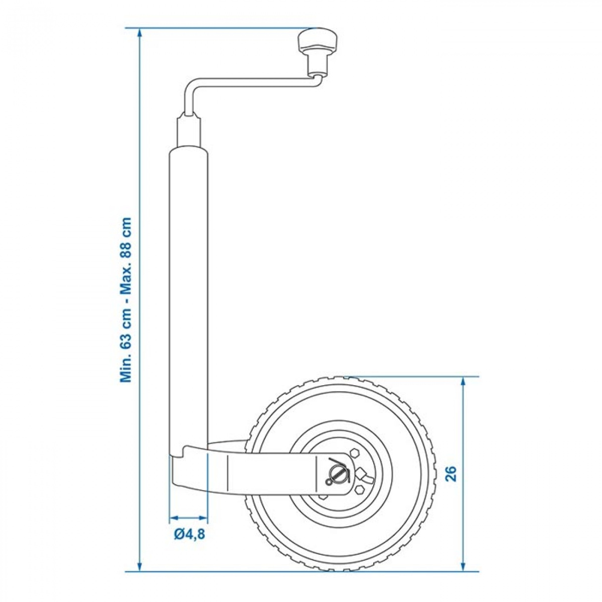 Proplus Næsehjul 48 mm metalfælg med PU-dæk 260x85 mm i gruppen Campingvogn og autocamper / Chassis / StøtteHjul hos Campmarket (78449)