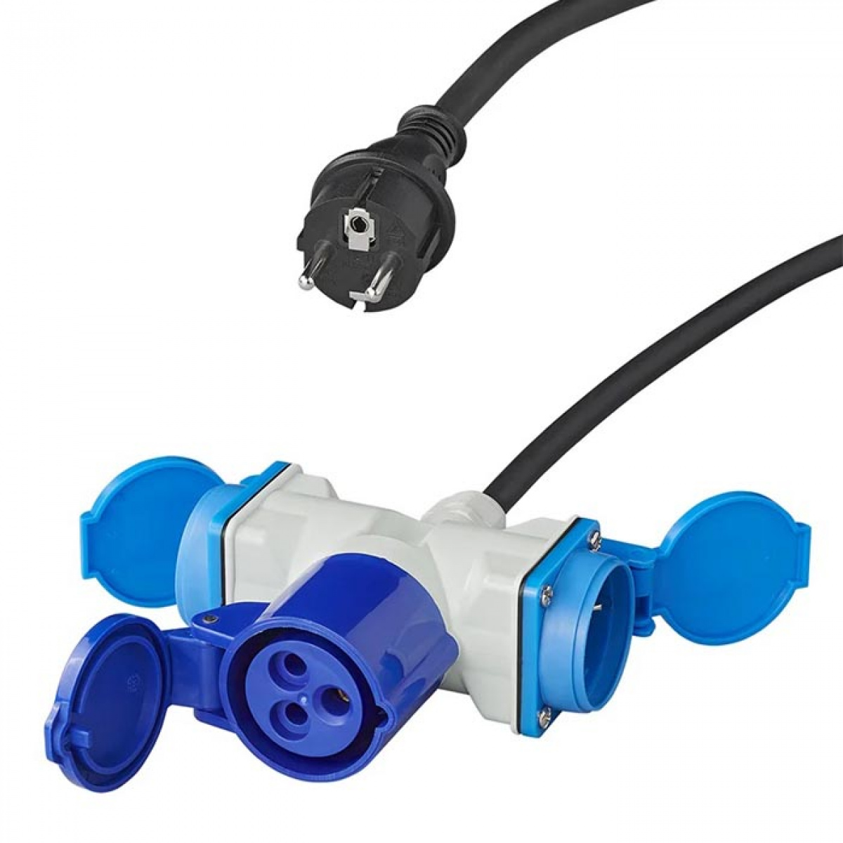 Proplus Adapter kabel 150cm fra Schuko stik til 1xCEE + 2xSchuko stikkontakt i gruppen Campingvogn og autocamper / El - Elektronik / Tilslutningskabler hos Campmarket (78485)