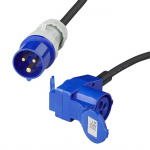 Proplus Adapterkabel 150cm fra CEE stik til CEE vinklet stik + Schuko stikkontakt