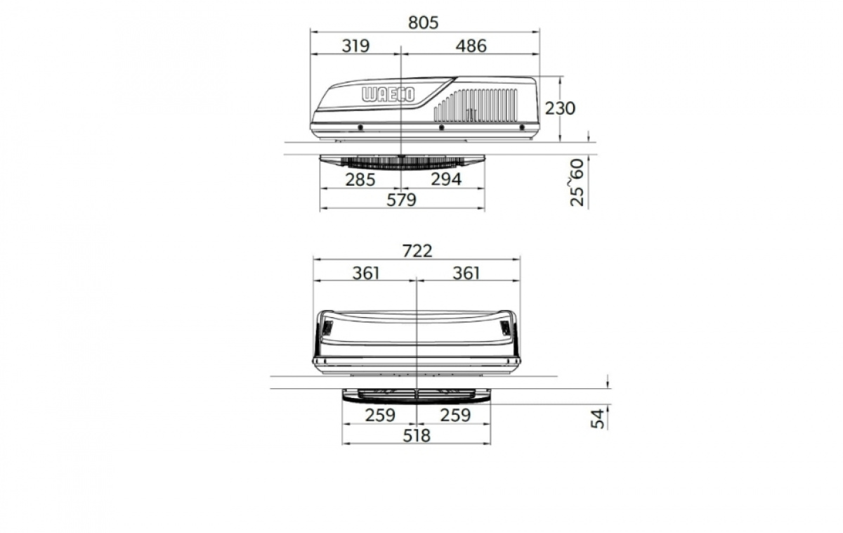 Waeco Aircondition WAC-2200 i gruppen Campingvogn og autocamper / Varme & Køling / AC / Tagmontered hos Campmarket (83931)