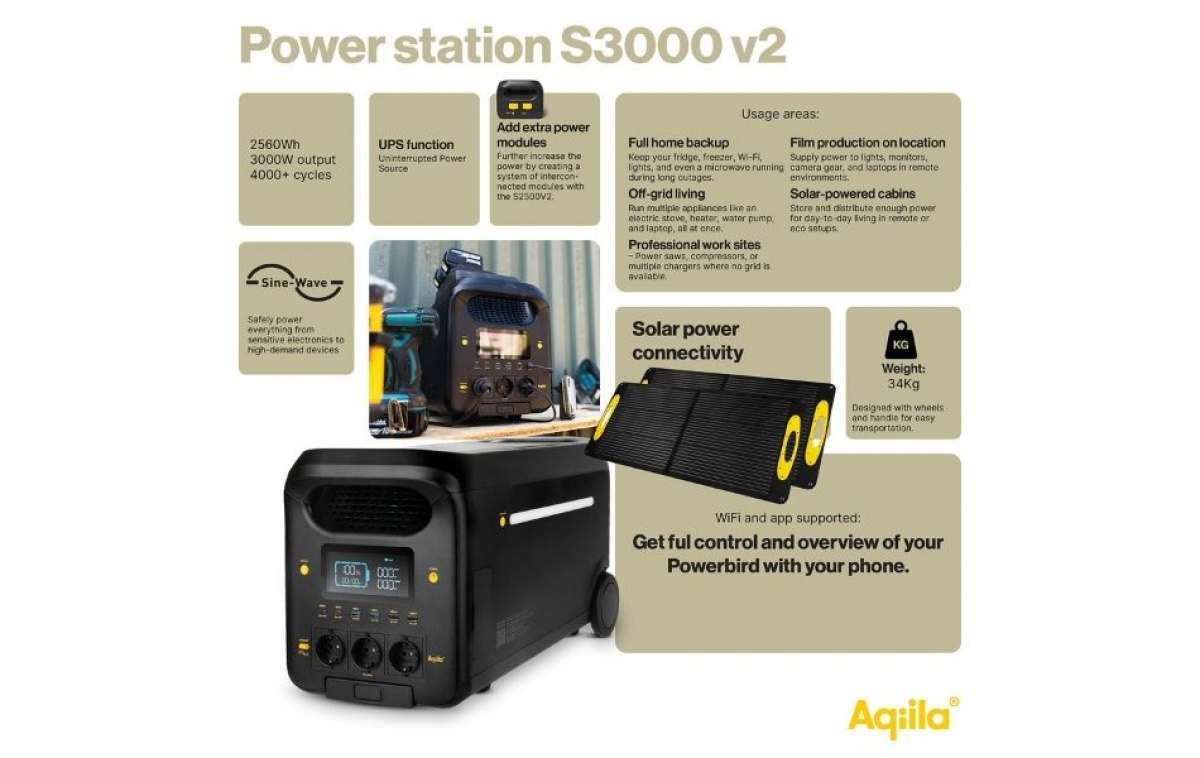 Aqiila Powerbird Powerstation S3000V2 i gruppen Campingvogn og autocamper / El - Elektronik / El tavler og Elværk / Elværk hos Campmarket (83996)