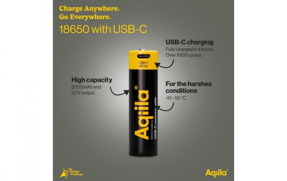 Aqiila Genopladeligt 18650-Batteri USB-C i gruppen Campingvogn og autocamper / El - Elektronik / Batterier & Omformere / Batterier hos Campmarket (84006)