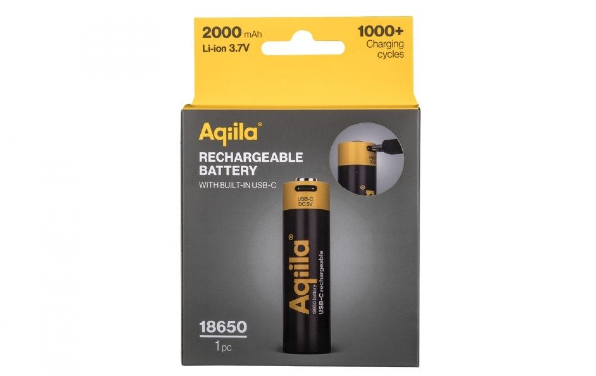 Aqiila Genopladeligt 18650-Batteri USB-C i gruppen Campingvogn og autocamper / El - Elektronik / Batterier & Omformere / Batterier hos Campmarket (84006)