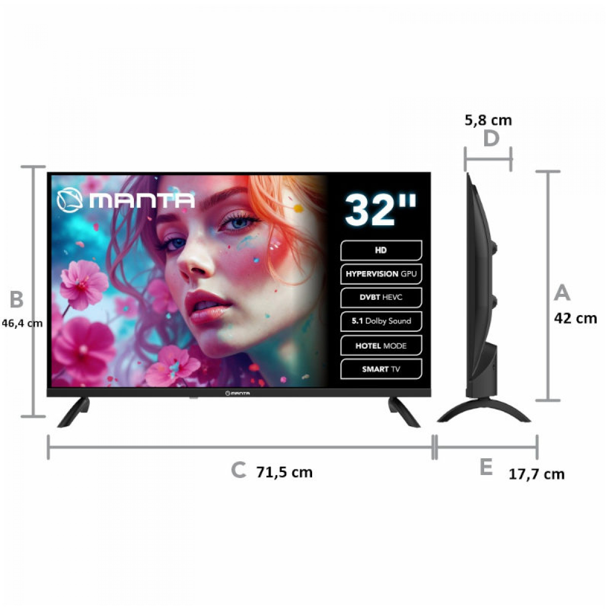 Manta LED Smart TV 32 tommer 230v i gruppen Campingvogn og autocamper / El - Elektronik / TV, Billede & Lyd hos Campmarket (84286)