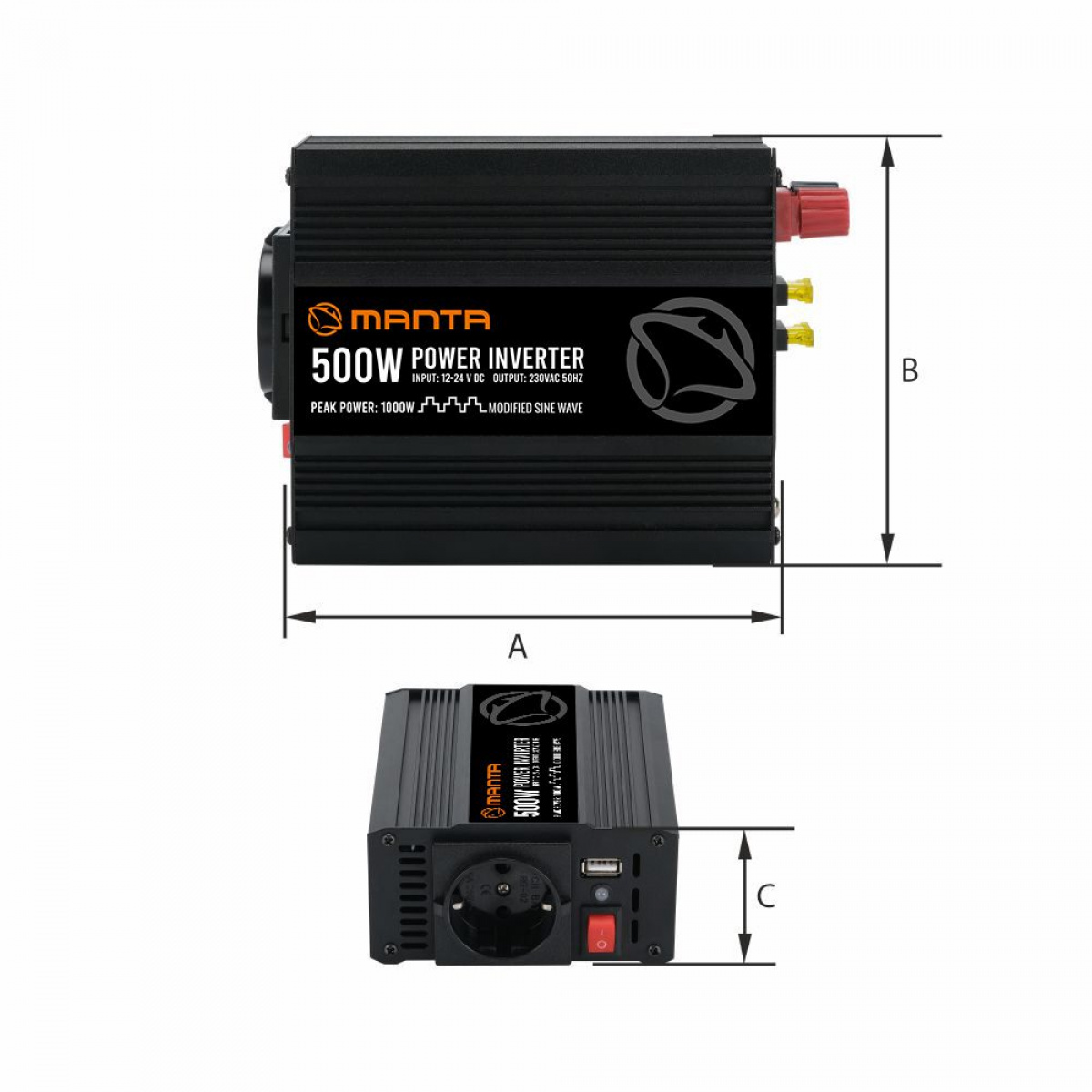 Manta Inverter 500 W i gruppen Campingvogn og autocamper / El - Elektronik / Batterier & Omformere / Inverter & Omformer / Omformer 12V Til 230V hos Campmarket (84287)
