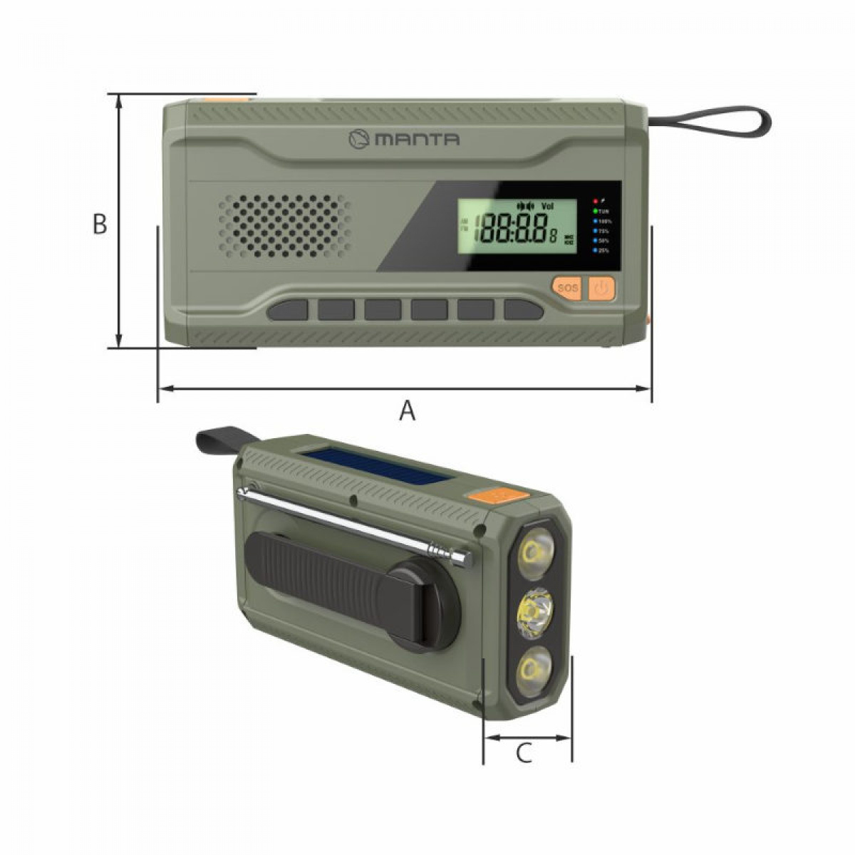 Manta Dynamo Håndsvingradio Solcelle-powerbank i gruppen Øvrigt / Prepping hos Campmarket (84603)