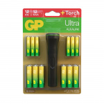 GP Batterier AA-12-pak inkl. lommelygte